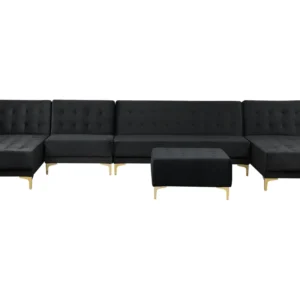 6 Seater U-Shaped Em módulos Velvet Sofa Ottoman Black ABERDEEN