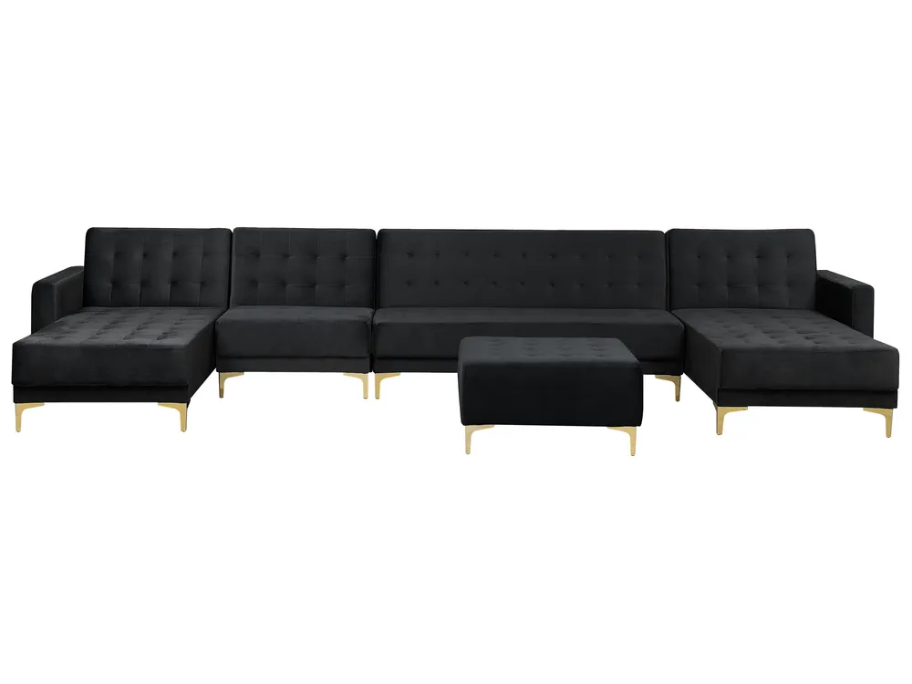 6 Seater U-Shaped Em módulos Velvet Sofa Ottoman Black ABERDEEN