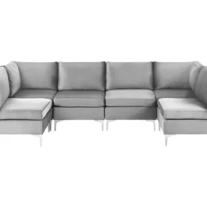 6 Seater U-Shaped Modular Flanela Sofa Grey EVJA