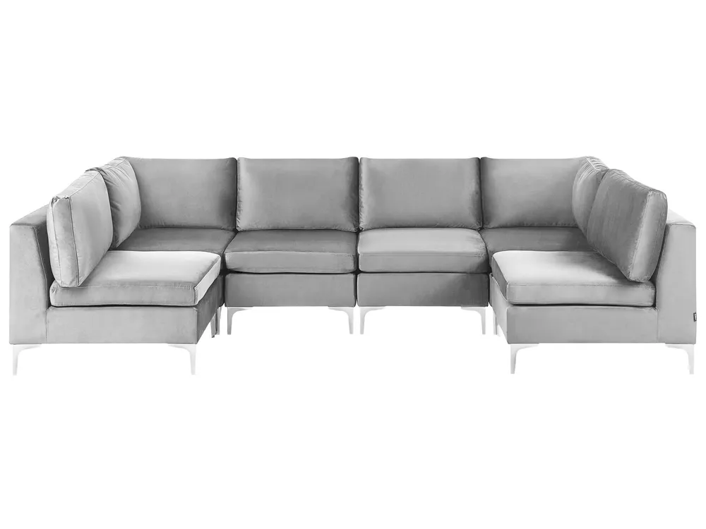 6 Seater U-Shaped Modular Flanela Sofa Grey EVJA