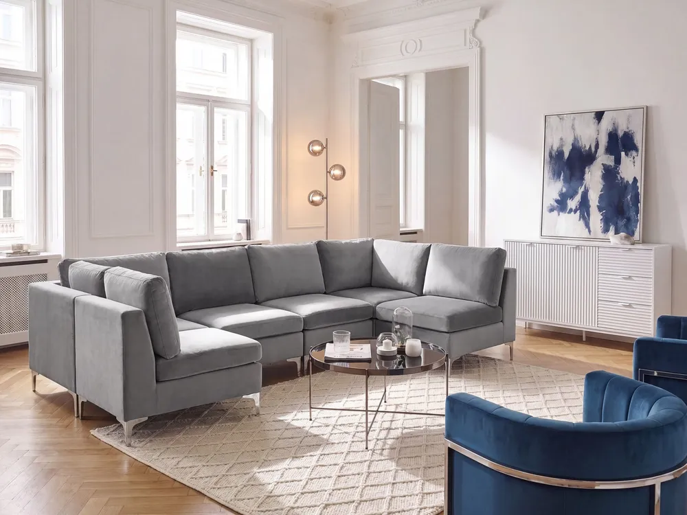 6 Seater U-Shaped Modular Flanela Sofa Grey EVJA