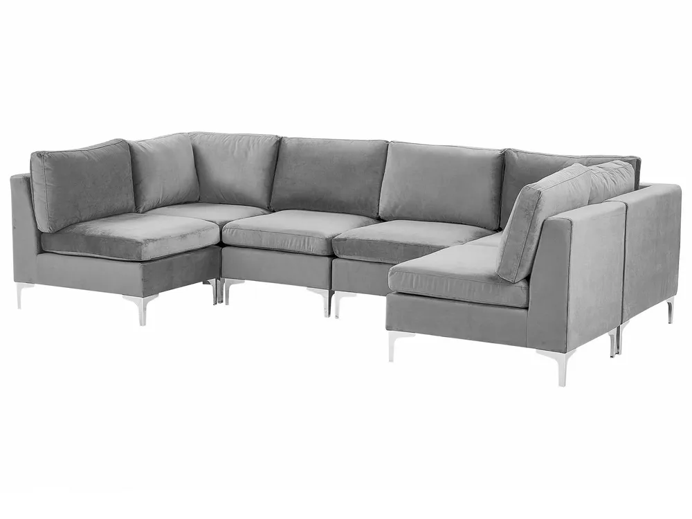 6 Seater U-Shaped Modular Flanela Sofa Grey EVJA