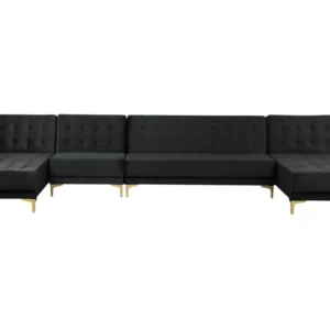 6 Seater U-Shaped Modular Velvet Sofa Ébano ABERDEEN Montagem sem Ferramentas