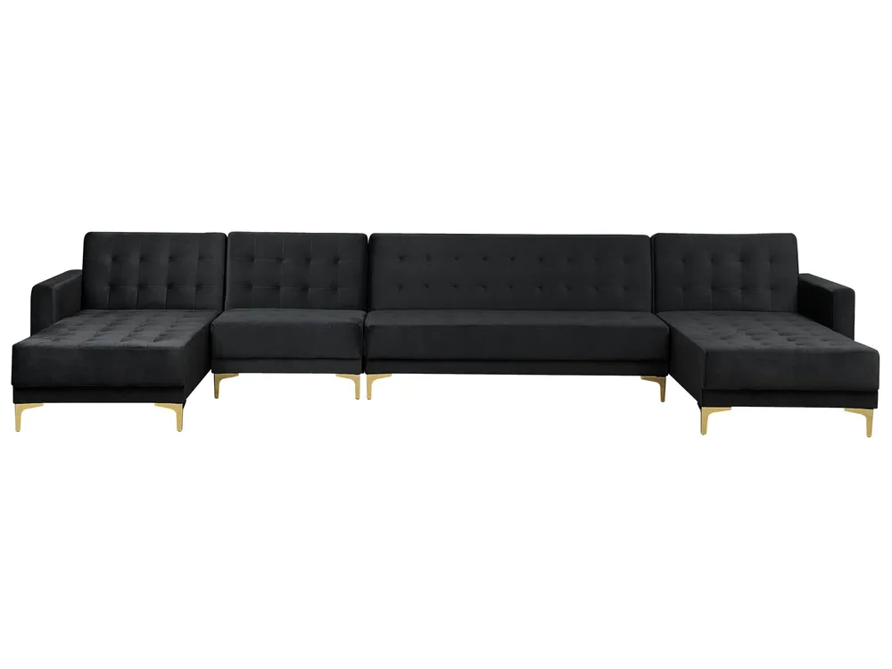 6 Seater U-Shaped Modular Velvet Sofa Ébano ABERDEEN Montagem sem Ferramentas