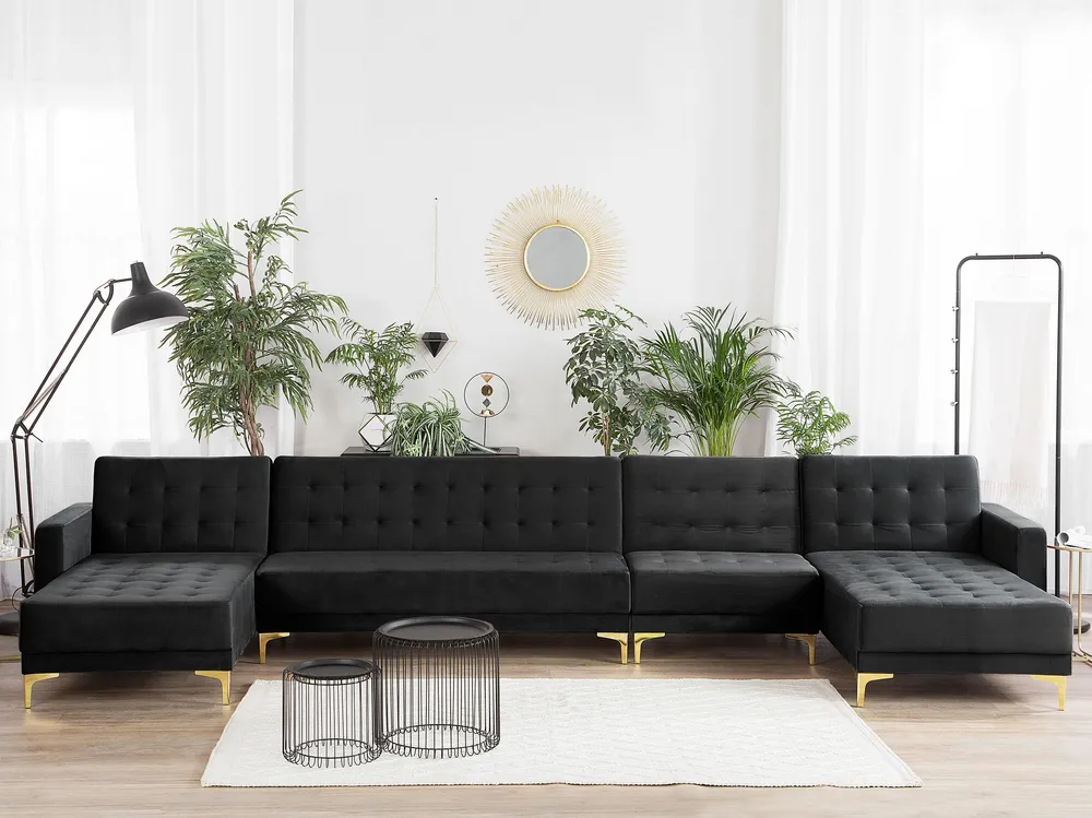 6 Seater U-Shaped Modular Velvet Sofa Ébano ABERDEEN Montagem sem Ferramentas