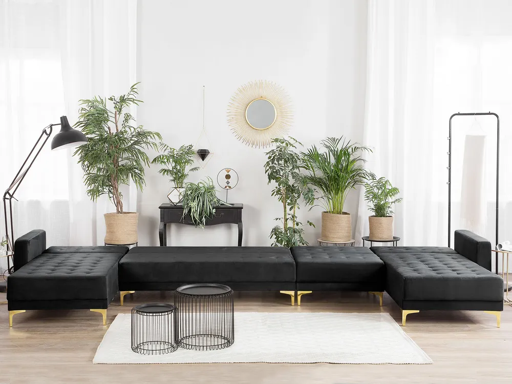 6 Seater U-Shaped Modular Velvet Sofa Ébano ABERDEEN Montagem sem Ferramentas