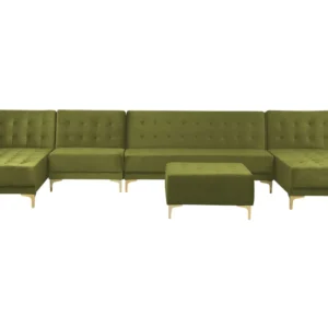 6 Seater U-Shaped Modular Velvet Sofa Ottoman Verde ABERDEEN