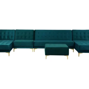 6 Seater U-Shaped Personalizável Velvet Sofa Ottoman Teal ABERDEEN
