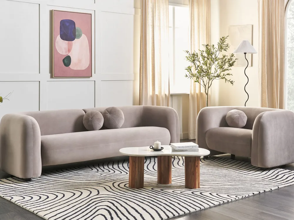 4 Seater Velvet Living Room Set Taupe LEIREN