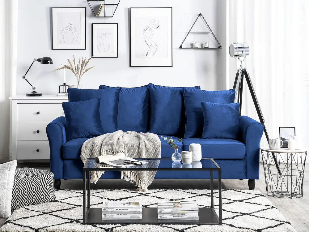 3 Seater Velvet Sofa Navy Marinho BORNHOLM