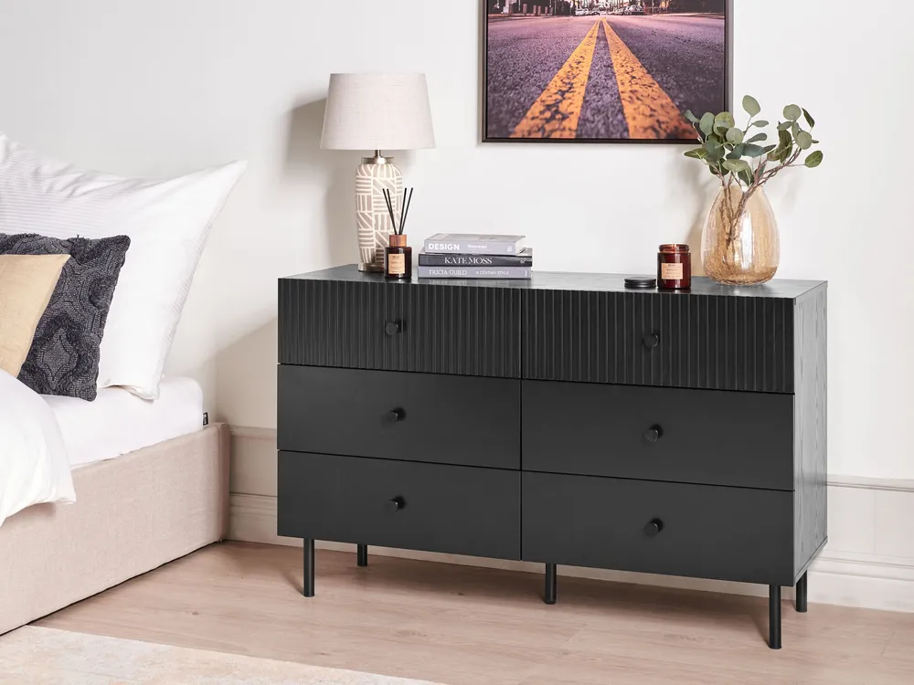 Sofá de Canto Cómoda com 6 gavetas preta COVENTRY