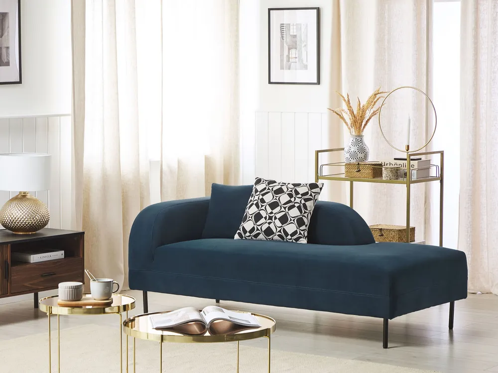 Sofá de Canto Left Hand Pelúcia Chaise Lounge Dark Blue LE CRAU