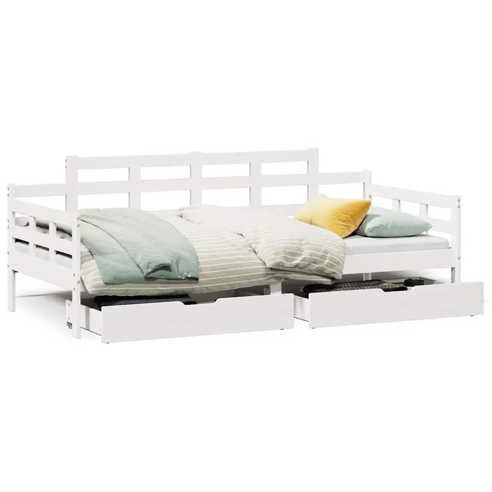 Sofá de Canto Sofá-cama com gavetas 90x200cm madeira de pinho maciç branco