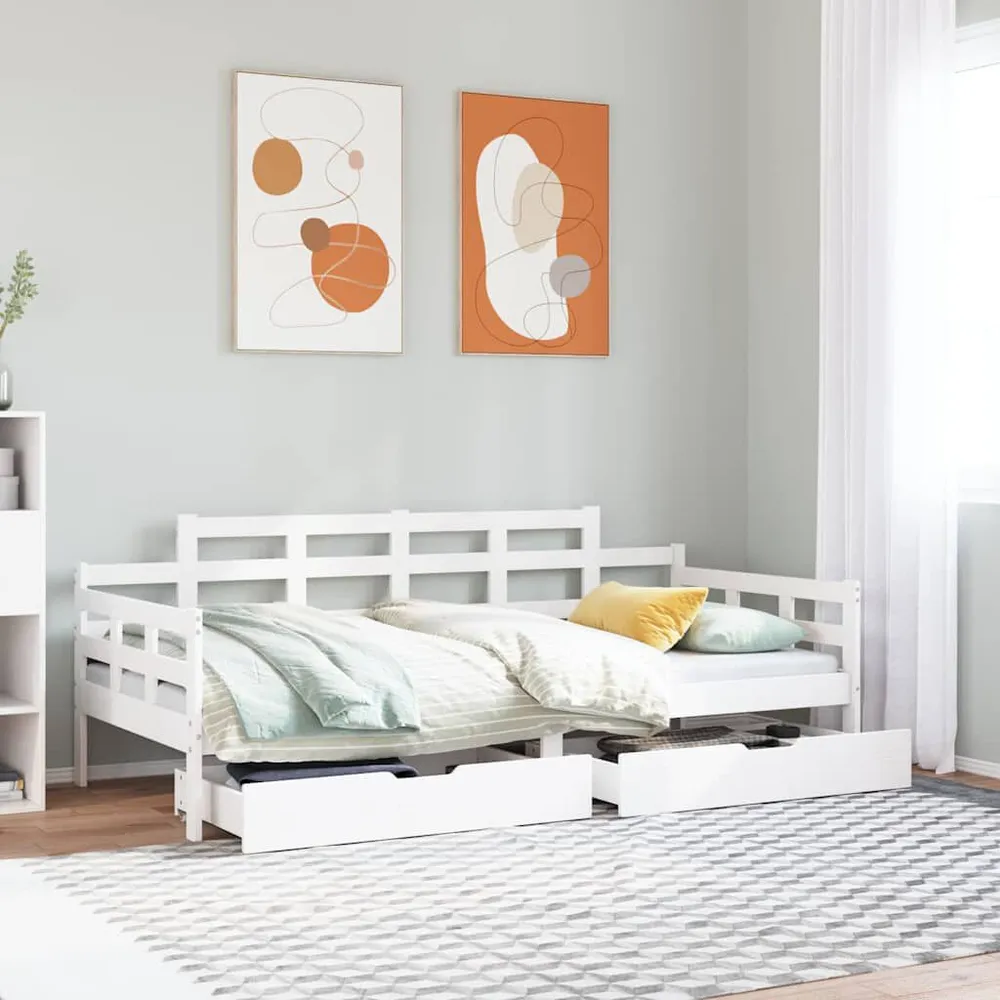 Sofá de Canto Sofá-cama com gavetas 90x200cm madeira de pinho maciç branco