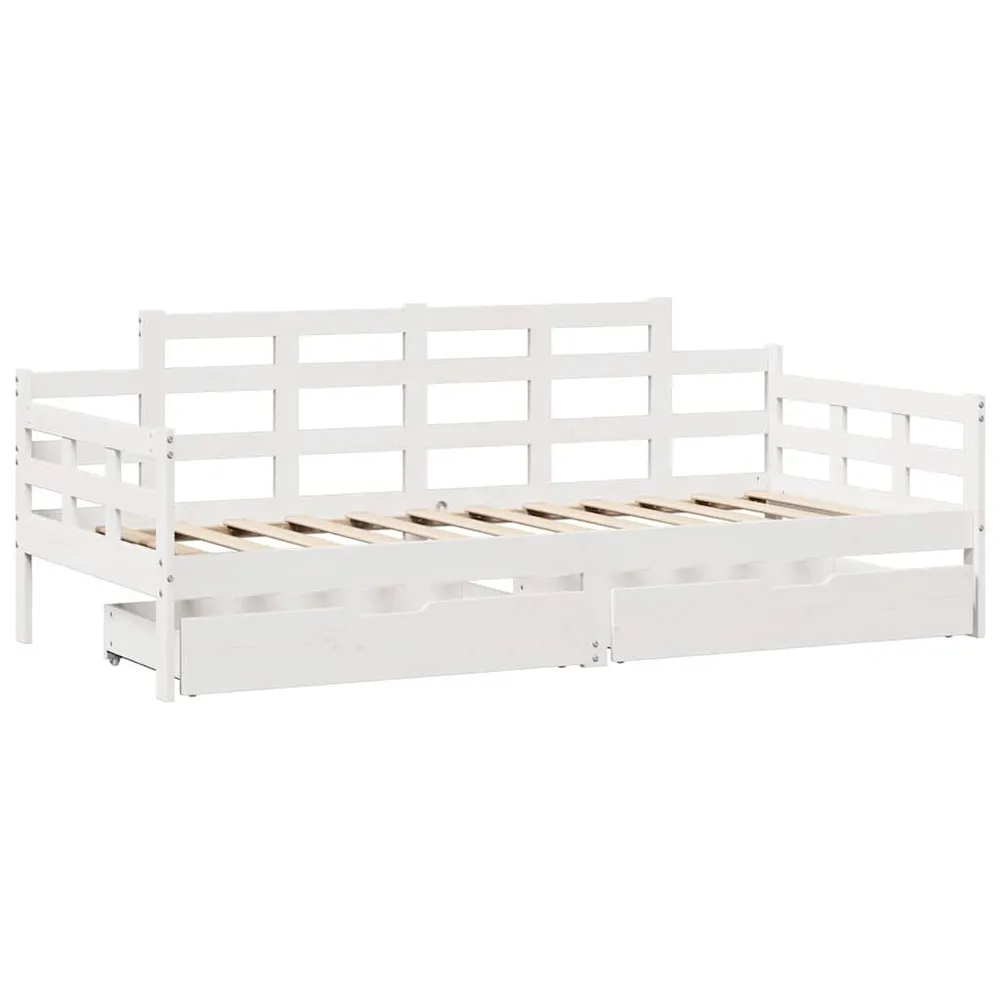 Sofá de Canto Sofá-cama com gavetas 90x200cm madeira de pinho maciç branco
