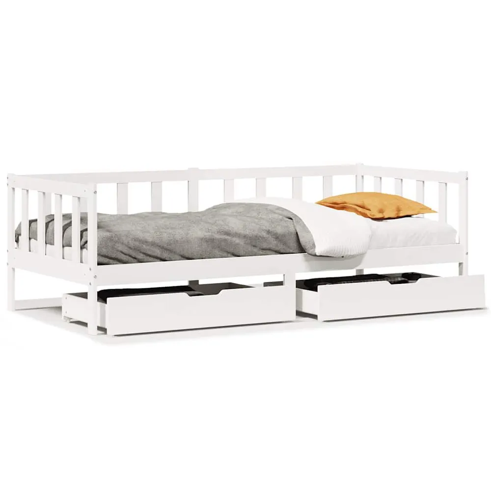 Sofá de Canto Sofá-cama com gavetas 90x200cm madeira de pinho maciç branco
