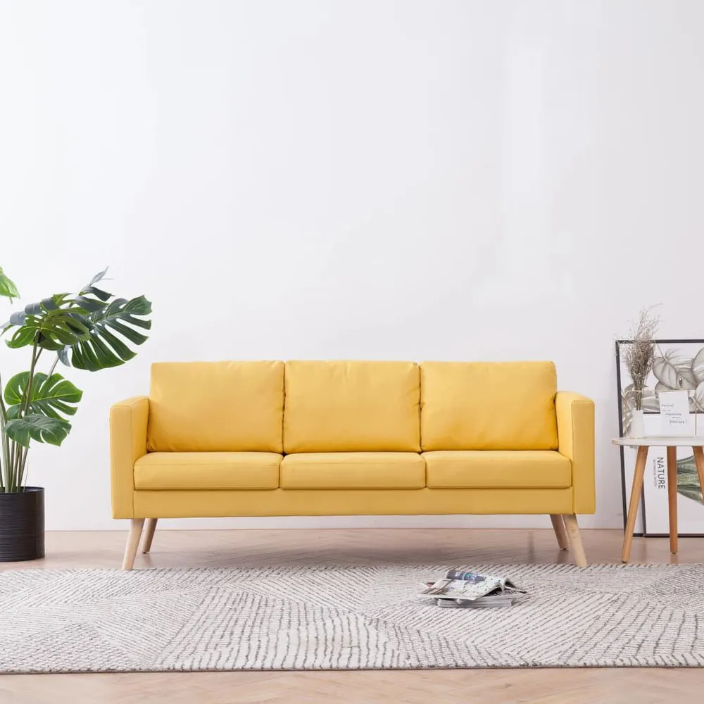 Sofá de 3 lugares em tecido amarelo Design Moderno