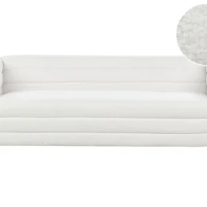 Sofá de 3 lugares em tecido bouclé branco-creme HOFN com Espaço para Lenha