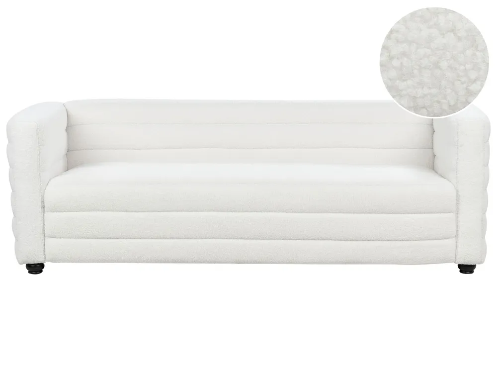 Sofá de 3 lugares em tecido bouclé branco-creme HOFN com Espaço para Lenha