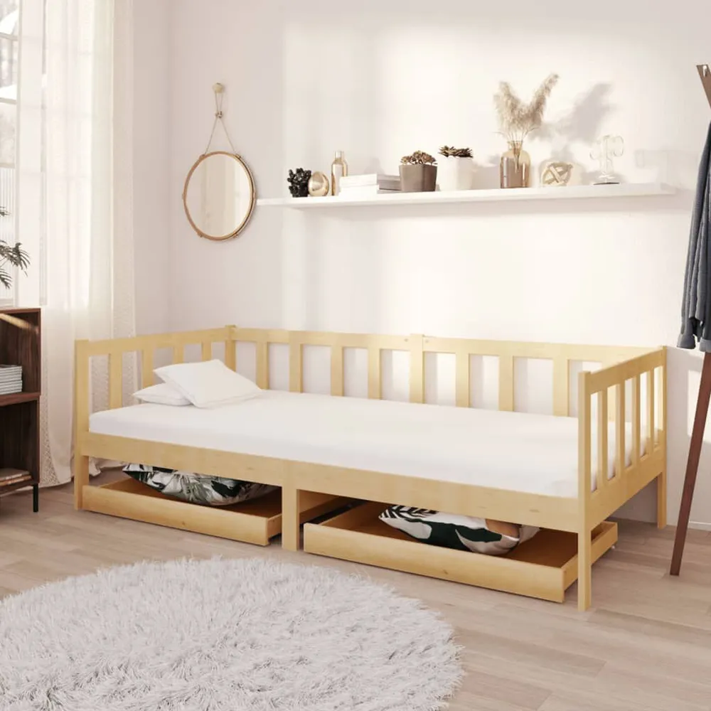 Sofá-cama com gavetas 90x200 cm pinho maciço 3 Lugares