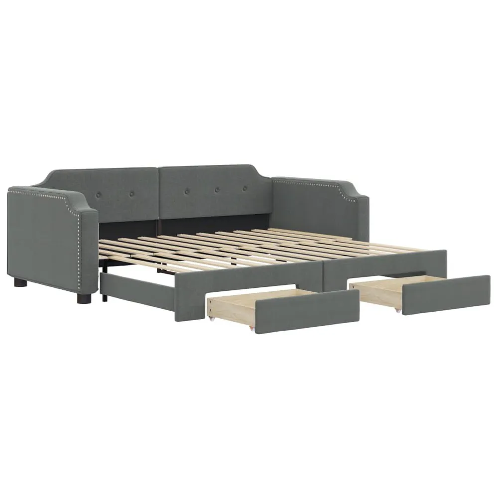 Sofá-cama com gavetão e gavetas 90x200 cm tecido cinzento-escuro com Garantia de 2 Anos