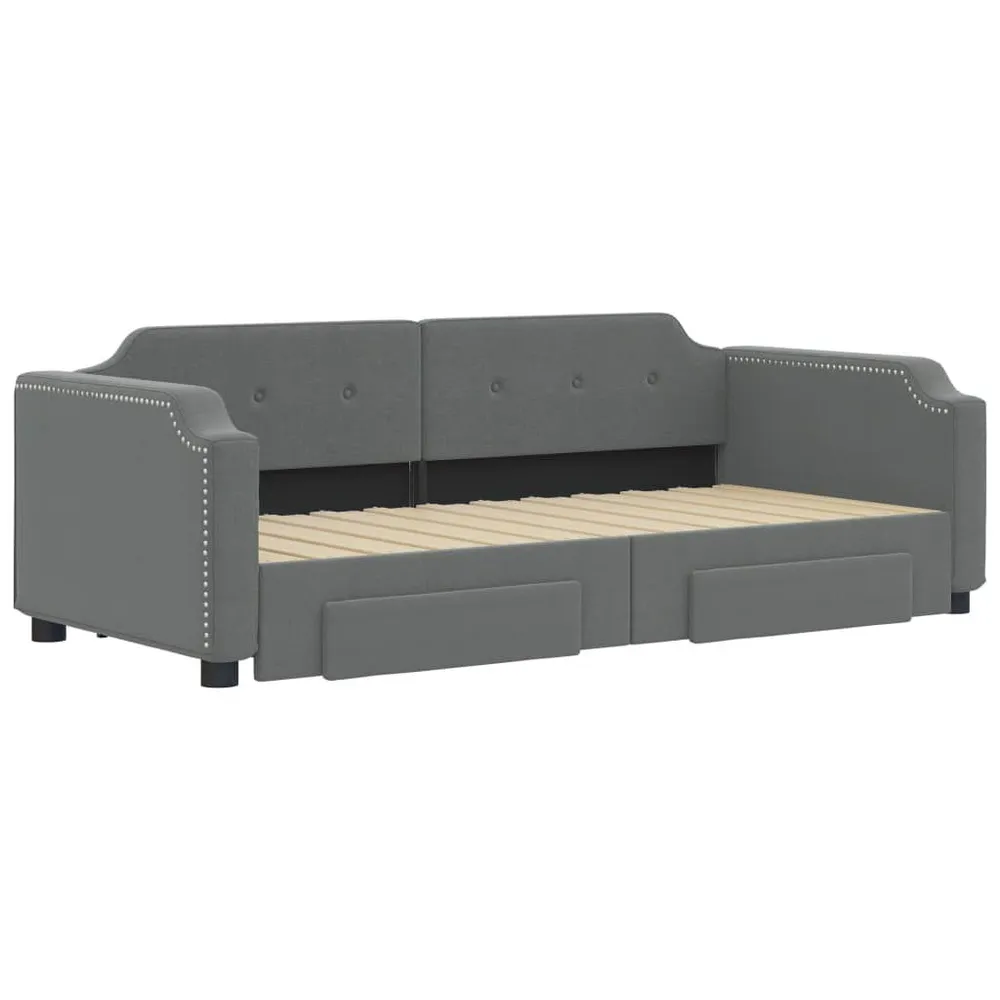 Sofá-cama com gavetão e gavetas 90x200 cm tecido cinzento-escuro com Garantia de 2 Anos