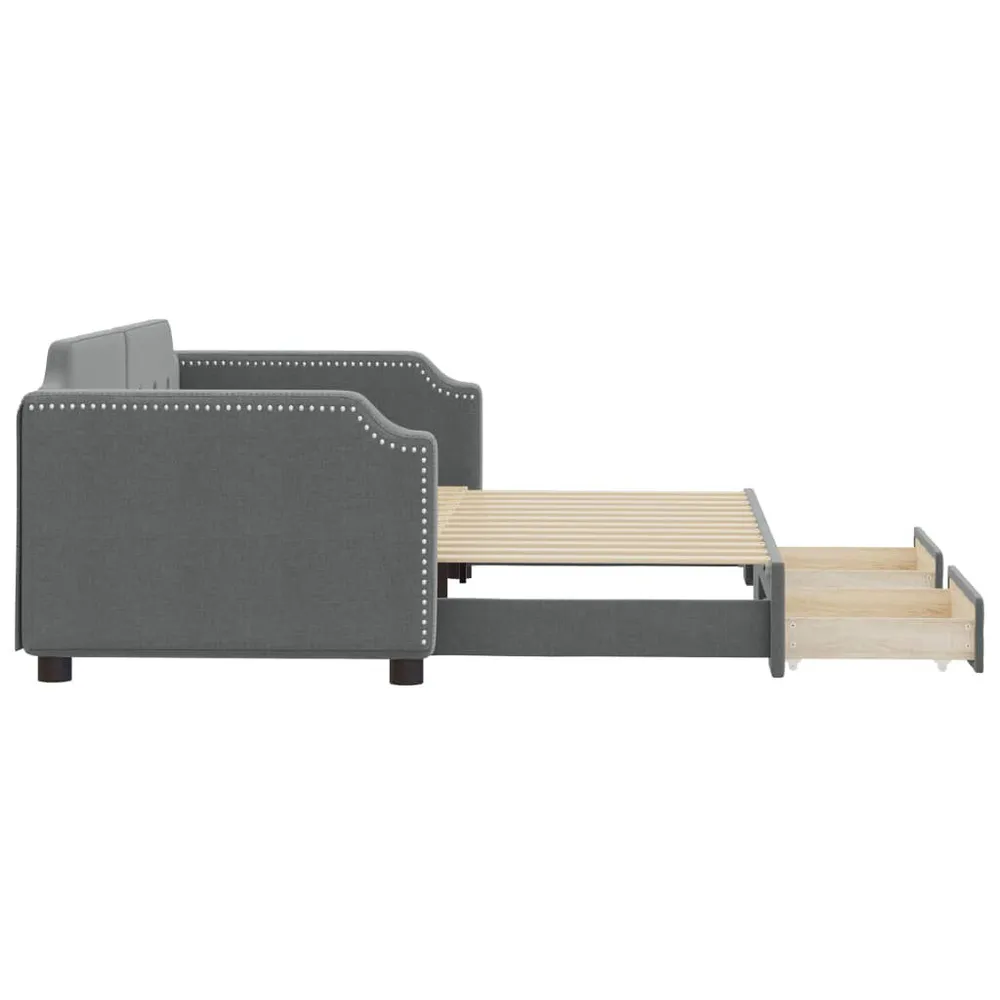 Sofá-cama com gavetão e gavetas 90x200 cm tecido cinzento-escuro com Garantia de 2 Anos