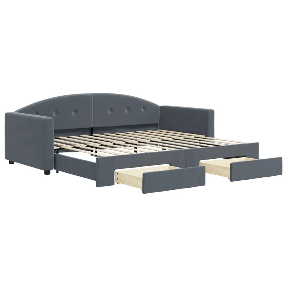 Sofá-cama com gavetão e gavetas 90x200 cm veludo cinzento-escuro 3 Lugares