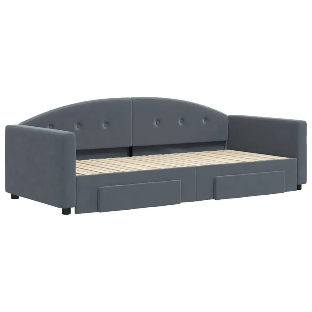 Sofá-cama com gavetão e gavetas 90x200 cm veludo cinzento-escuro 3 Lugares