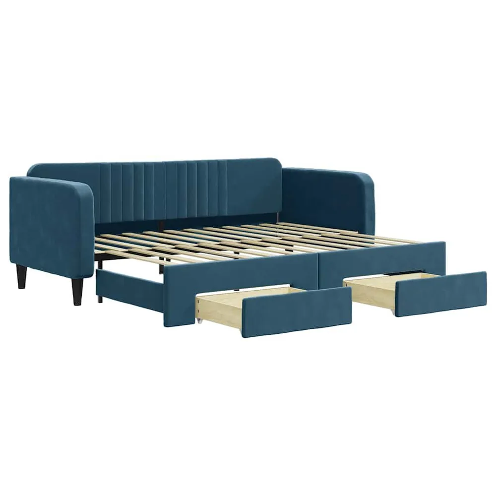 Sofá-cama com gavetão e gavetas 90x200 cm veludo azul | Entrega Rápida