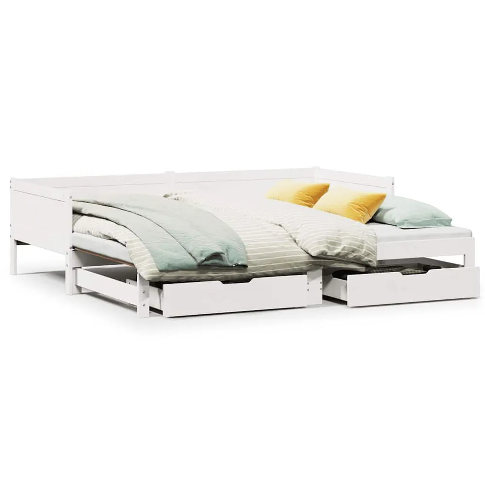Sofá-cama com gavetão e gavetas sem colchão 90x200 cm branco com 3 Portas de Correr