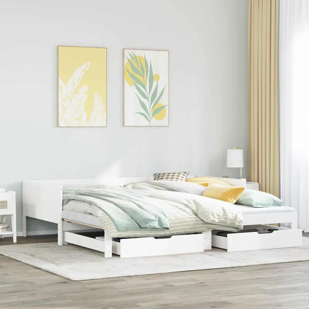 Sofá-cama com gavetão e gavetas sem colchão 90x200 cm branco com 3 Portas de Correr