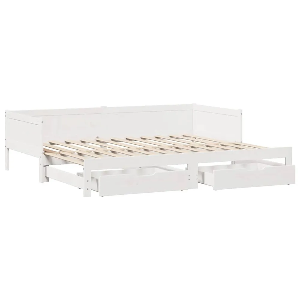 Sofá-cama com gavetão e gavetas sem colchão 90x200 cm branco com 3 Portas de Correr