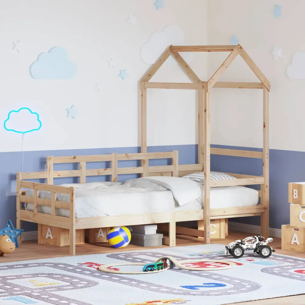Sofá-cama com telhado 90x200 cm madeira de pinho maciç com 3 Portas de Correr