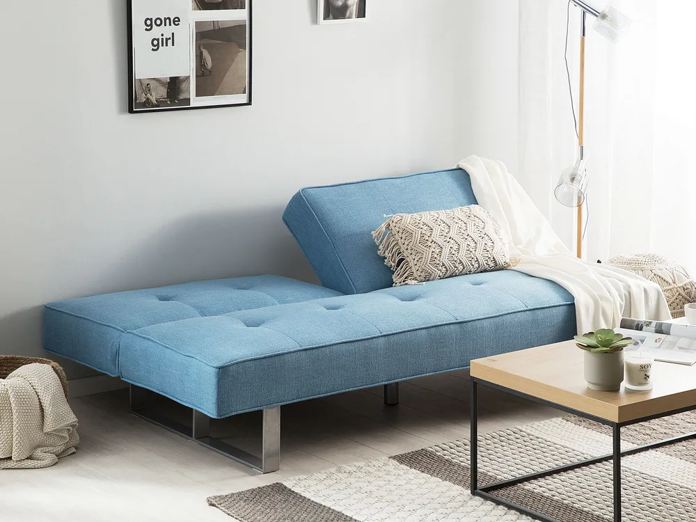 Sofá-cama de 3 lugares em tecido azul distinto DUBLIN