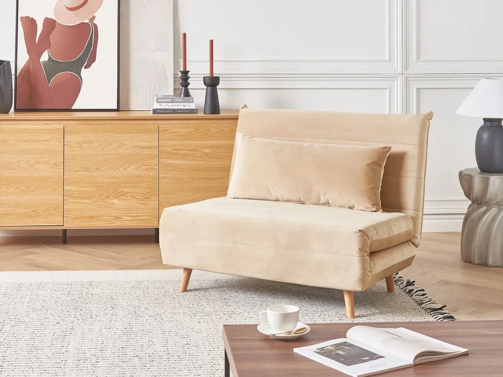 Velvet Single Sofa Bed Beige SETTEN