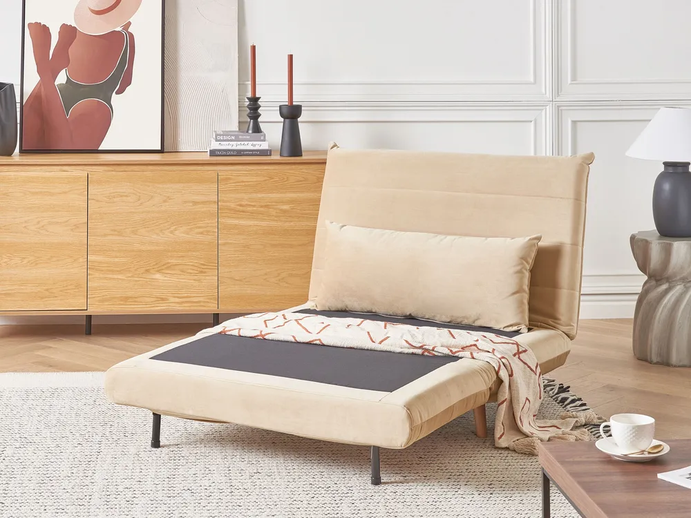 Velvet Single Sofa Bed Beige SETTEN