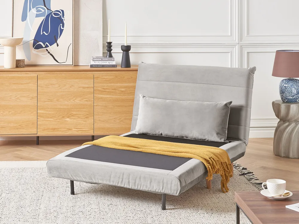 Velvet Single Sofa Bed Light Grey SETTEN