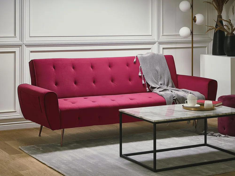 Velvet Sofa Bed Burgundy SELNES