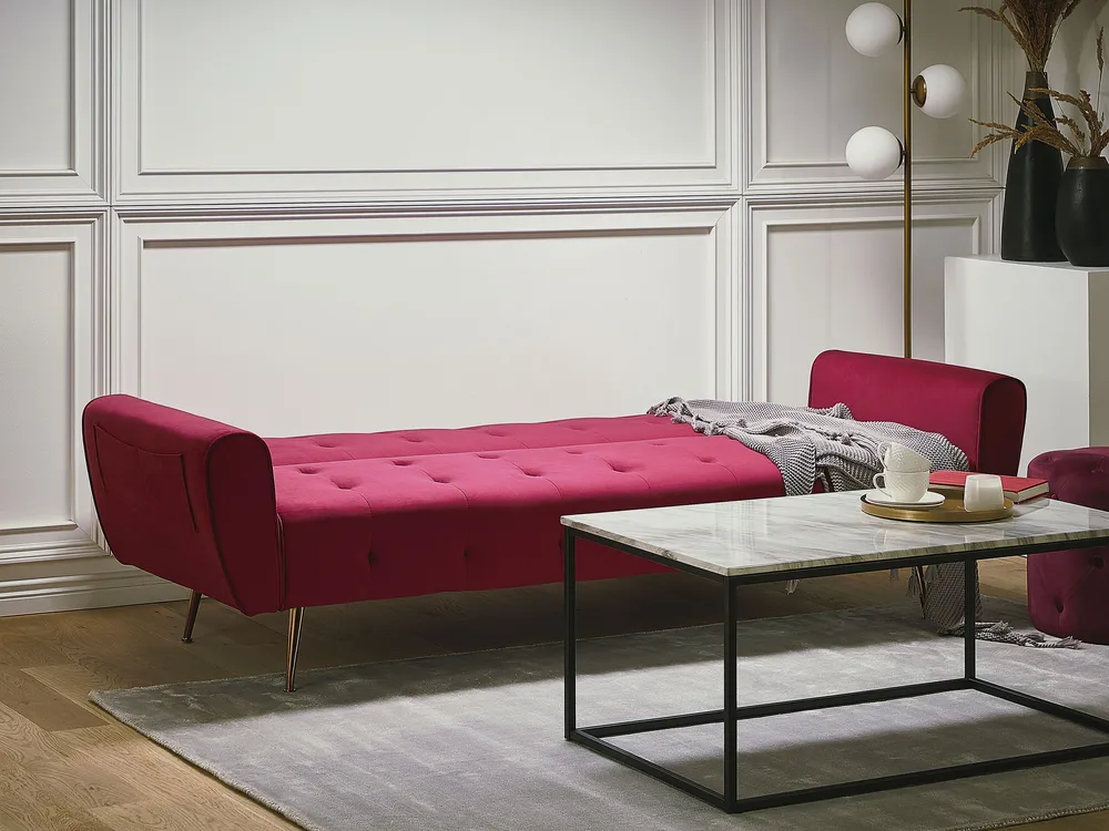 Velvet Sofa Bed Burgundy SELNES