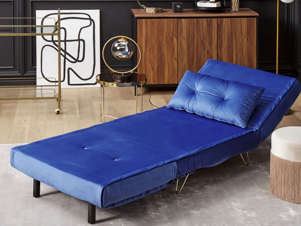 Velvet Sofa Bed Navy Blue VESTFOLD