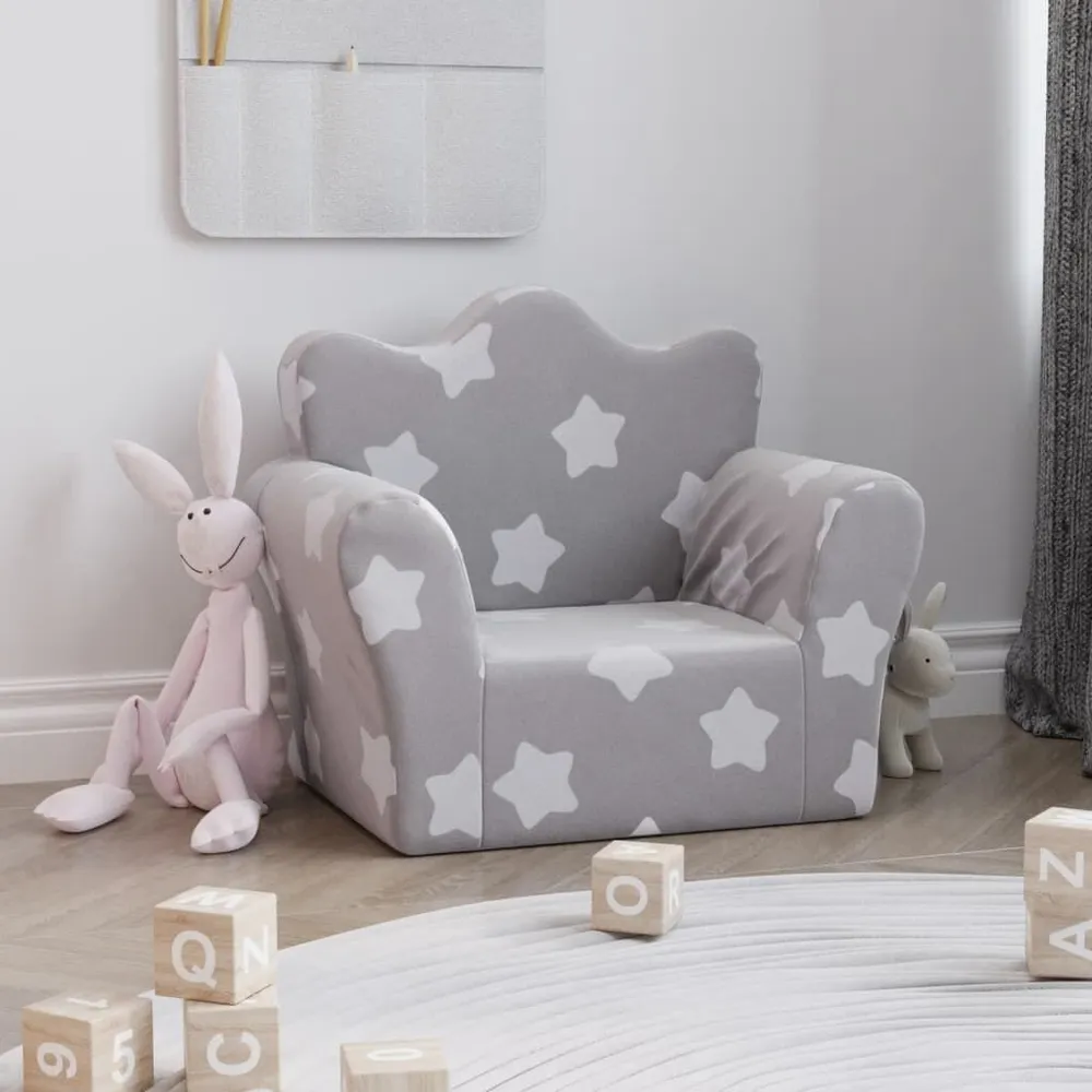 Cama Beliche Sofá infantil com estrelas pelúcia macia cinzento-claro
