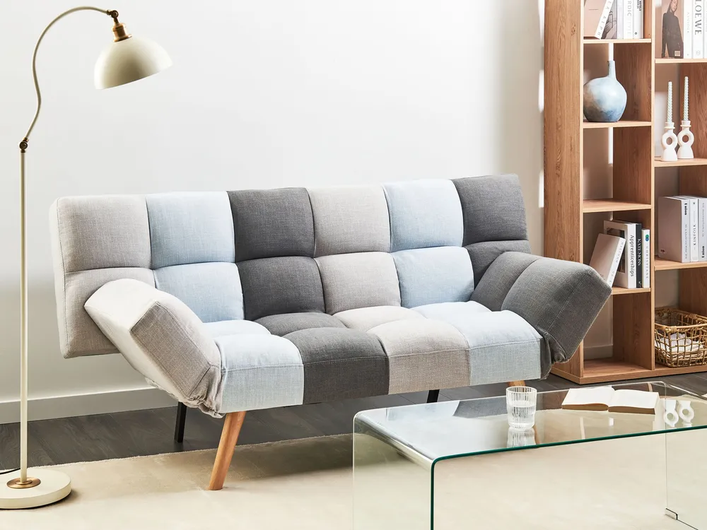 Fabric Sofa Bed Grey and Safira Patchwork INGARO para Crianças