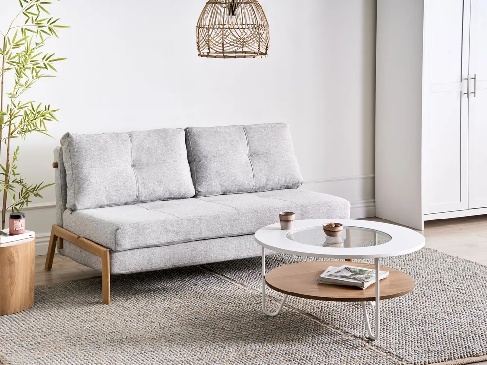 Fabric Sofa Bed Light Grey EDLAND para Gêmeos