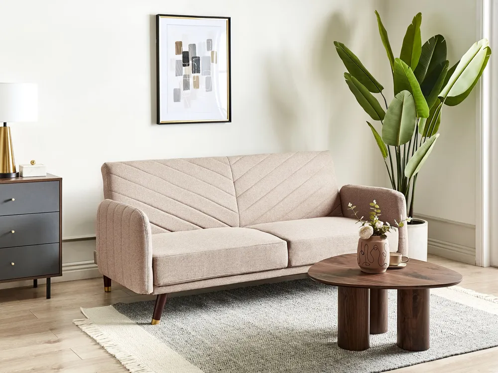 Faux Linen Sofa Bed Light Café SENJA