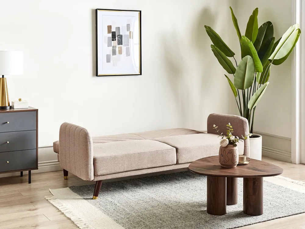 Faux Linen Sofa Bed Light Café SENJA