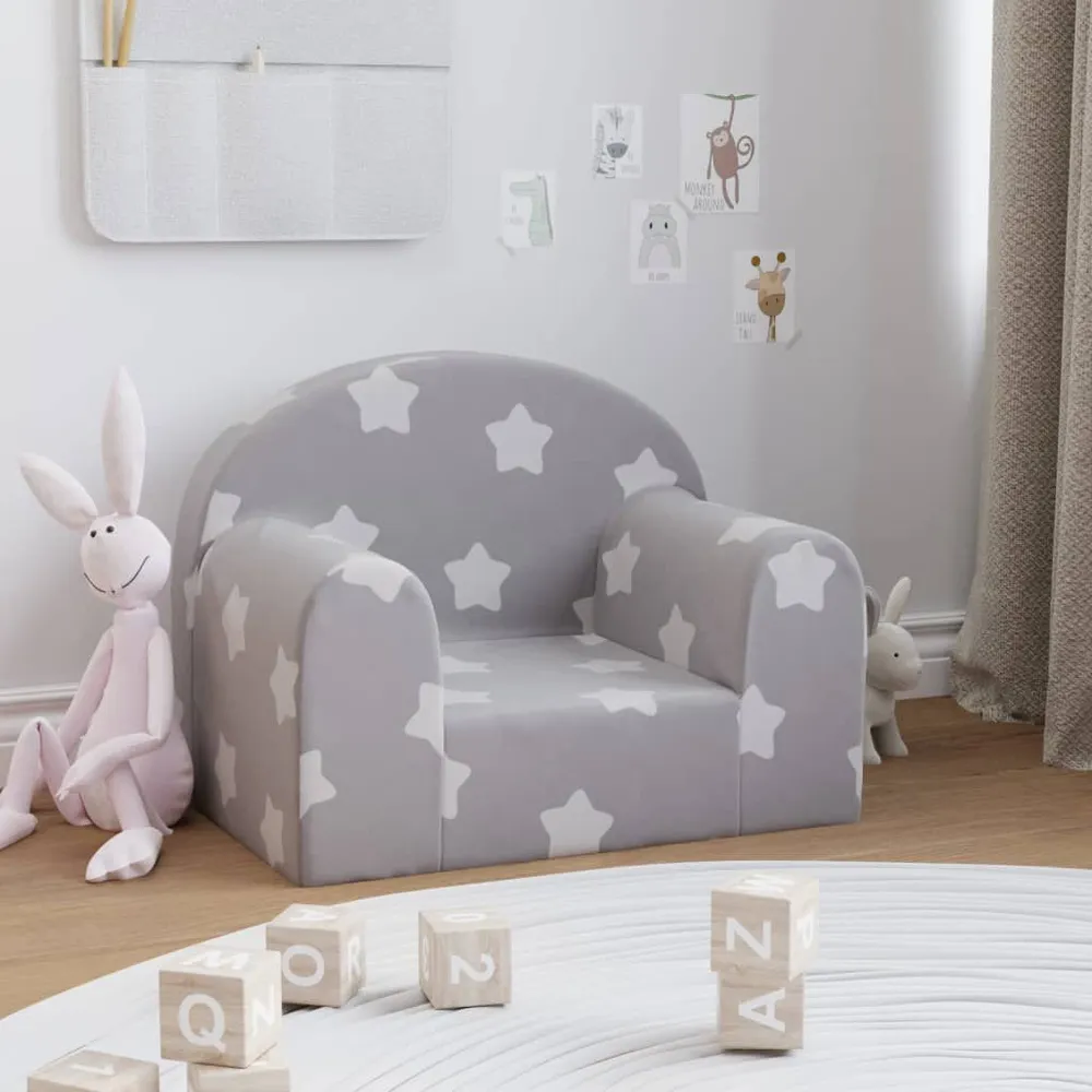Sofá infantil com estrelas pelúcia macia cinzento-claro com Adesivos Decorativos