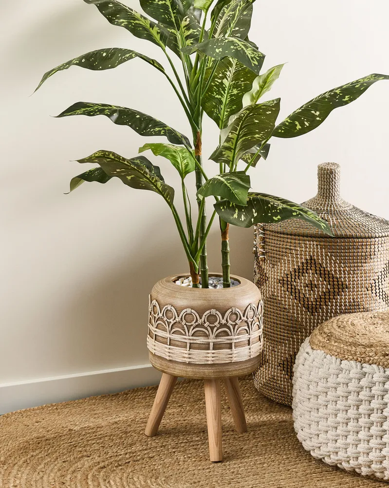 Elevated Plant Pot CYRTOMIUM Ceramic Light Café