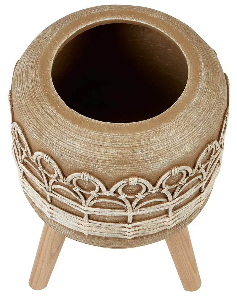 Elevated Plant Pot CYRTOMIUM Ceramic Light Café