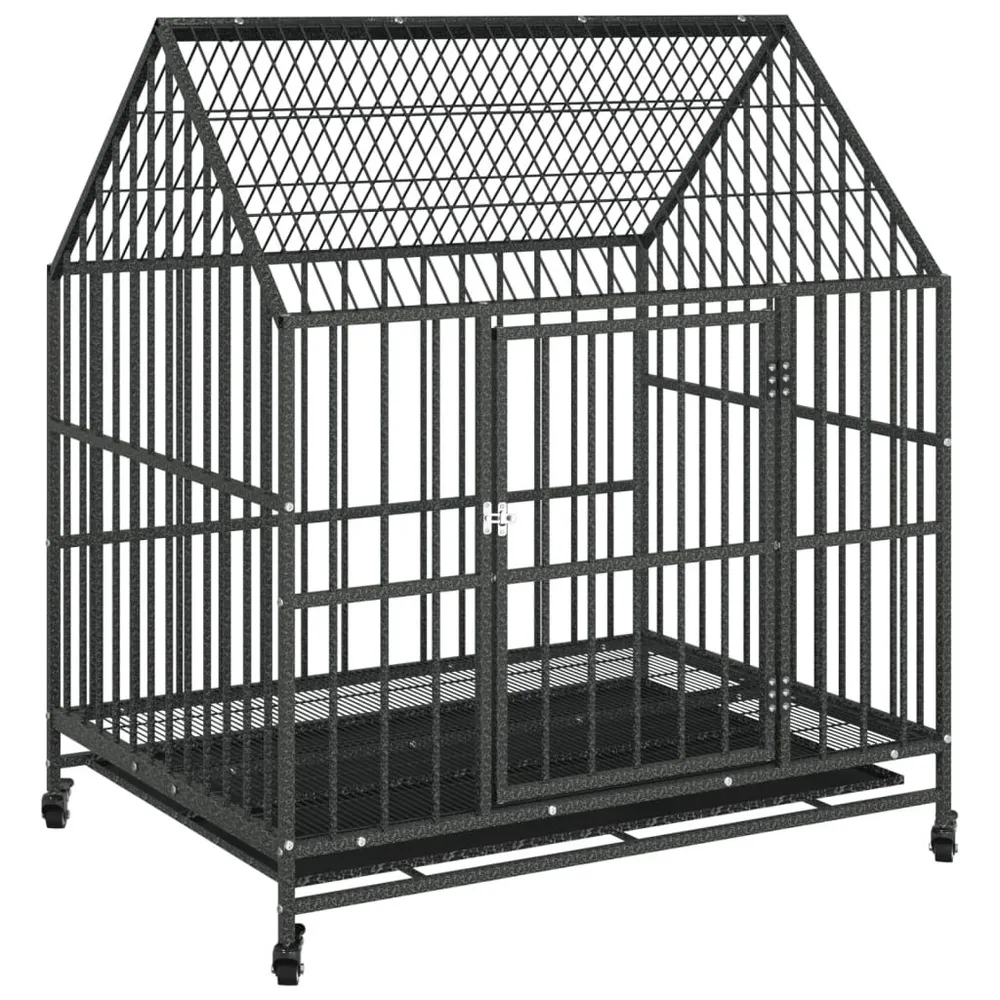 Jaula para cão com rodas ço galvanizado preto